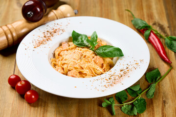 Creamy Tagliatelle Pasta with Salmon and Fresh Basil
