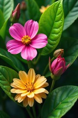 Lush Green Leaves and Vibrant Wildflowers Close-up Image Perfect for Natural Cosmetic and Skincare Advertising