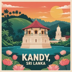 Kandy Sri Lanka Temple Travel Poster Art