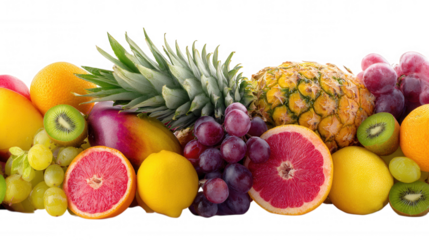 Healthy Mixed Colorful Tropical Fruit Pile Horizontal on Transparent Background