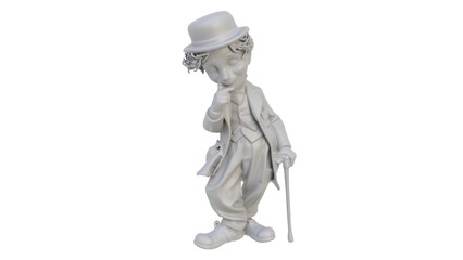 3D render of a character figure man with a cane on a light background. 3D render.