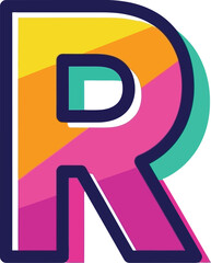 Fototapeta premium Illustration of a colorful letter r with a dark blue outline on white