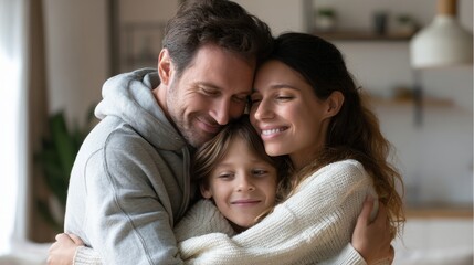 Obraz premium Loving Family Embracing Together at Home in Cozy Environment