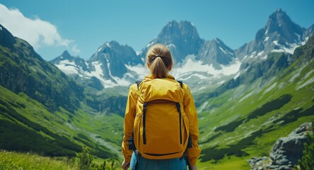 Hiking Outdoors Mountains Woman With Backpack