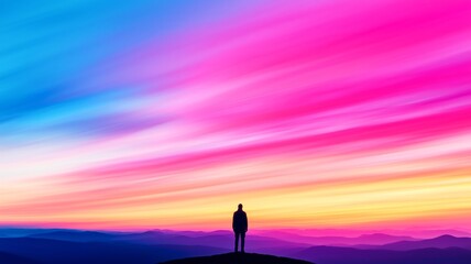 Fototapeta premium Hiking Outdoors Mountains At Sunset Man With Backpack