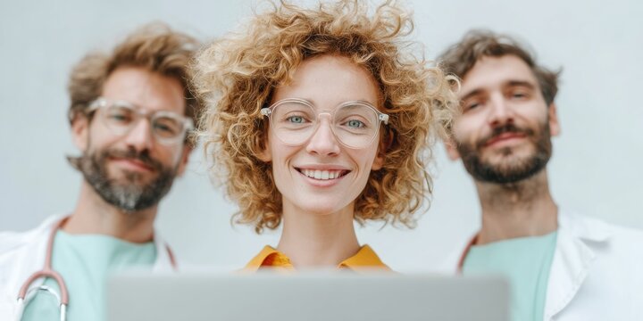 Professional Diverse Medical Team Collaborating on Data Analysis in Modern Office Authentic Healthcare Content for Corporate Marketing and Social Media - Powered by Adobe