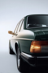 Vintage green coupe with clean lines and minimalist background, retro car design in soft light
