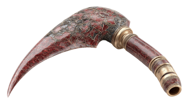 A Crimson Curve: An antique ceremonial weapon, its curved blade and intricately detailed hilt gleam with an aged beauty, hinting at a story of heritage and tradition.