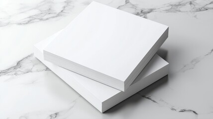 Two Stacks of White Paper on White Marble Surface paper white marble surface stack ream blank empty