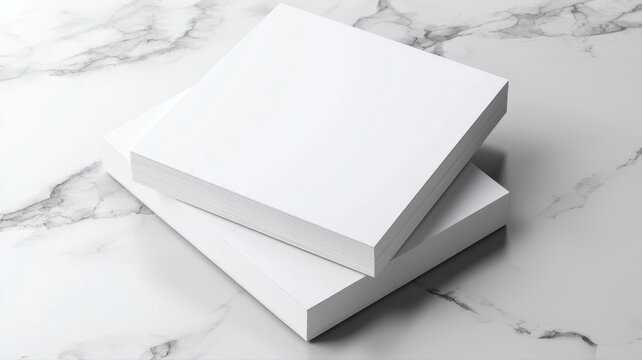 Two Stacks of White Paper on White Marble Surface paper white marble surface stack ream blank empty