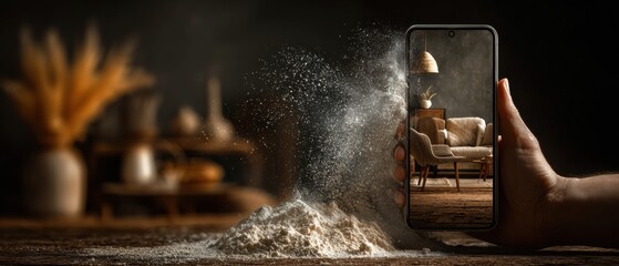 Modern Premium AR Shopping Experience with Smartphone for Home Decor Visualization Authentic Tech Lifestyle Content for Interior Marketing Campaigns