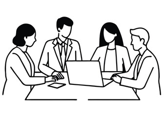 Minimalist Single Line Drawing of Business Meeting