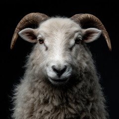 Fototapeta premium Close-up of a sheep head with striking features