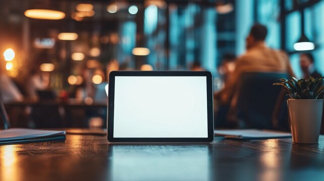 Digital Tablet Mockup on Office Desk in a Modern Meeting Room tablet mockup office desk meeting team