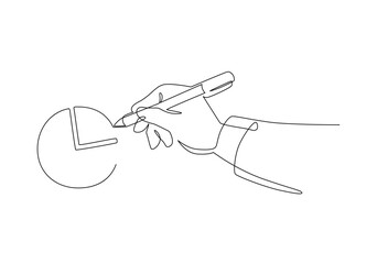 Hand of businessman drawing business circle chart, Continuous outline drawing, Business line art drawing concept, Vector design illustration.