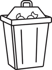 Black outline trash can with waste garbage container