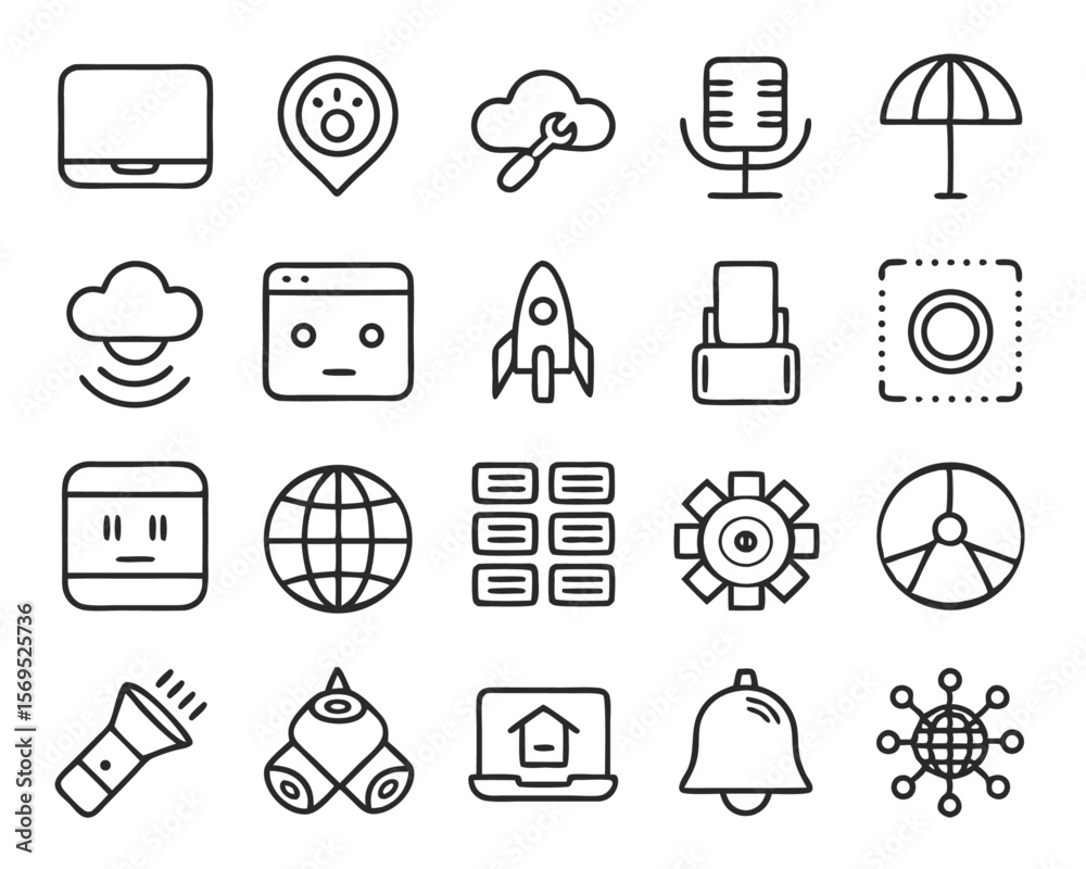 Fototapete modern abstract technological backdrop featuring a collection of diverse digital icons presented in 