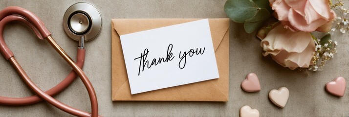 Premium Healthcare Thank You Nurses Note with Stethoscope and Heart Shapes Authentic Medical Appreciation for Modern Professional Social Media Campaigns