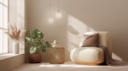 Cozy and Minimalist Living Room with Natural Light and Greenery