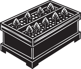 Rectangular planter with young plants and soil vector