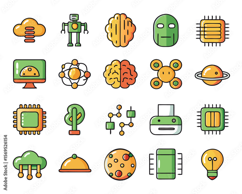 Poster comprehensive collection of artificial intelligence themed symbols featuring forty distinct graphic 
