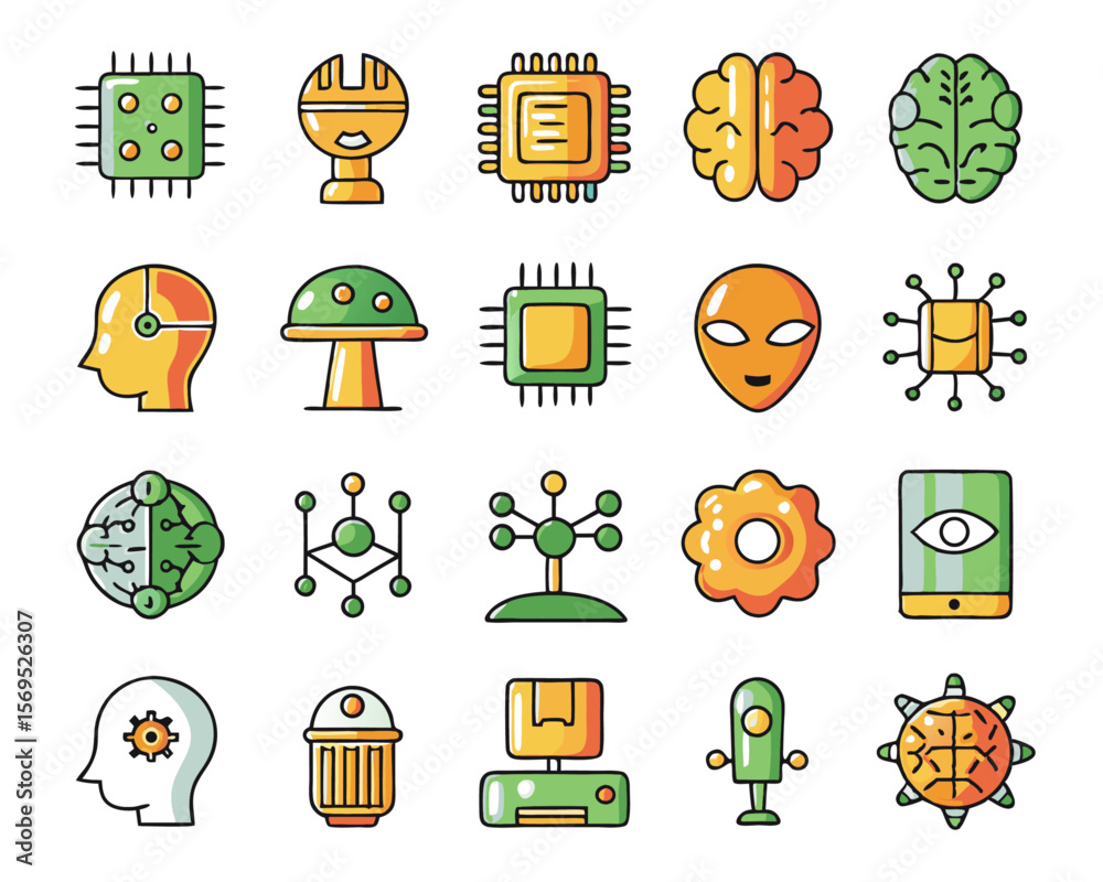 Poster comprehensive collection of forty distinct artificial intelligence themed graphic elements showcasin
