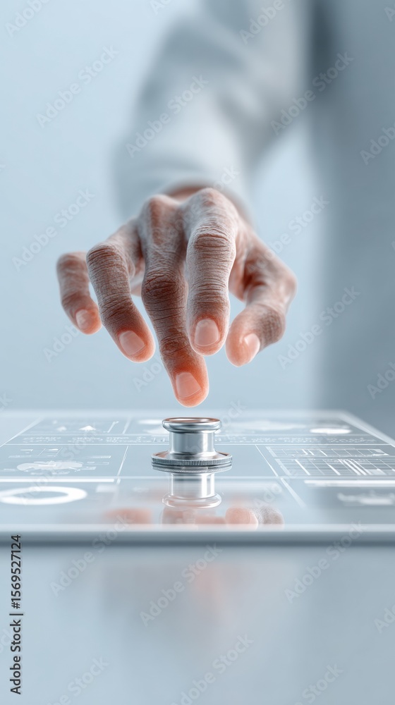 Aufkleber modern healthcare ai technology with doctor using holographic interface for precision diagnosis and 