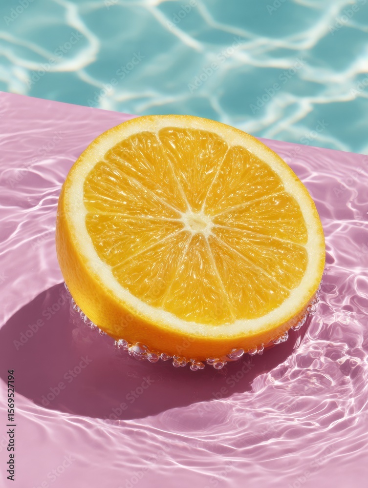 Aufkleber Fresh Citrus Slice Floating in Pool Water Premium Summer Refreshment Concept for Healthy Hydration Marketing Content
