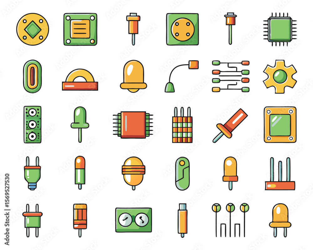 Fototapete a comprehensive collection of electronic circuit board symbols and components presented as a clean g