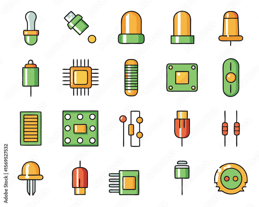 Poster comprehensive collection of electronic circuit board symbols and components showcasing intricate pat