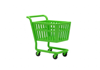 A bright green shopping cart isolated on transparent background