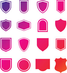 Shield icon set in vintage style. Protect shield security line icons. Badge quality symbol, sign, logo or emblem.