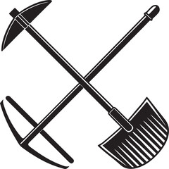 Crossed pickaxe and shovel digging tools vector