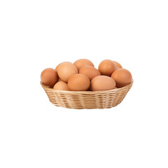 A basket filled with fresh, brown eggs