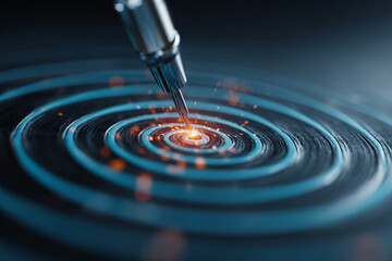 Precision tool targeting center of concentric circles with sparks flying