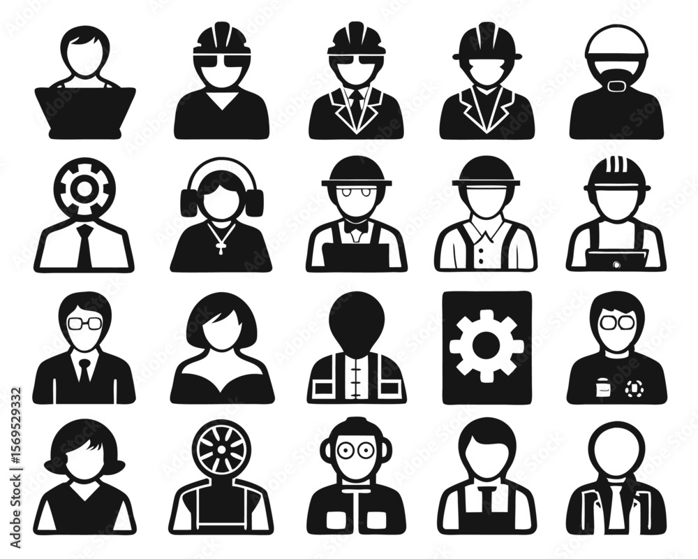 Fototapete collection of thin line graphics representing information technology management roles and responsibi