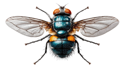 Detailed Blue Bottle Fly: A vividly colored blue bottle fly, showcasing its iridescent blue body, delicate wings, and intricate details, set against a crisp background.