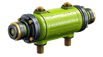 Industrial Component: High-angle shot of a precision-engineered industrial component showcasing a sleek, modern design and advanced functionality