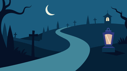 Obraz premium Path winding through an old graveyard with a solitary broken tombstone standing