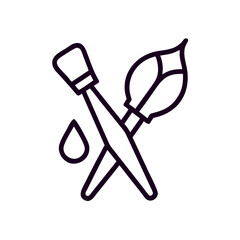 Paintbrushes and paint drop in minimalist line art style  