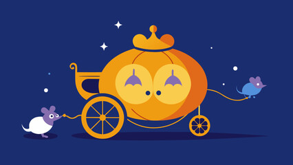 Fototapeta premium A Pumpkin Transformed into a Magical Carriage is Pulled by Skeletal Horses