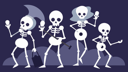 A Lively Group of Skeletons Enjoy a Graveyard Party Under the Full Moon Illustration