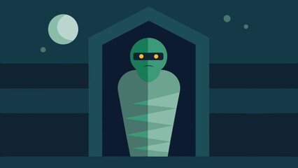 An Ancient Mummy Emerges Slowly From a Sarcophagus Inside a Dark Egyptian Tomb