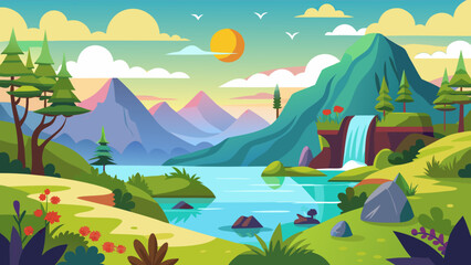 summer landscape with lake and mountains