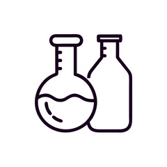 Laboratory glassware including a flask and a bottle in a simple style  