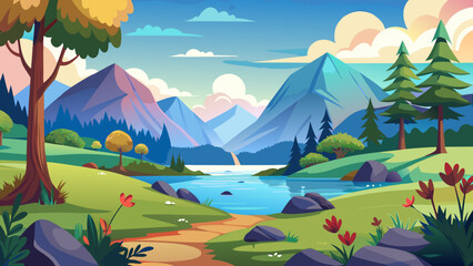 Fototapeta premium summer landscape with lake and mountains