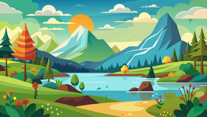 Obraz premium summer landscape with lake and mountains