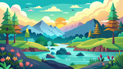 Obraz premium summer landscape with lake and mountains
