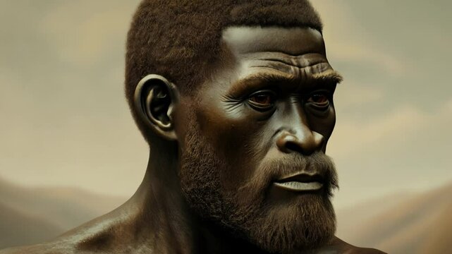 Australopithecus africanus observing the horizon
