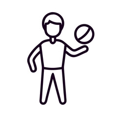 Boy holding a basketball in a simple line drawing style  